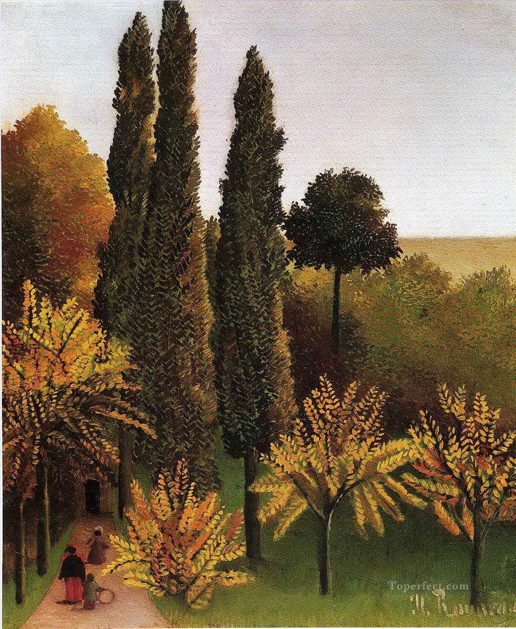 walking in the parc des buttes chaumont 1909 Henri Rousseau Post Impressionism Naive Primitivism Oil Paintings